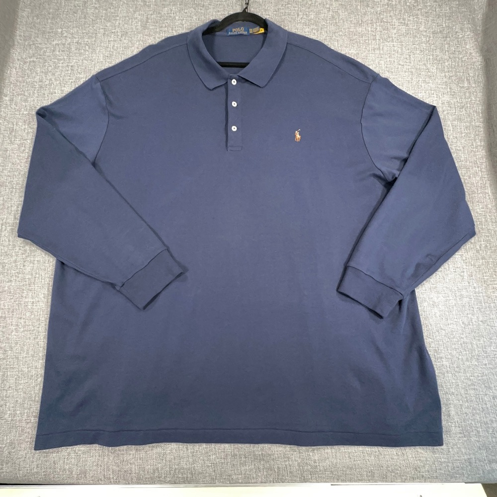 Polo Ralph Lauren Polo Shirt Mens 4XB Blue Long Sleeve Cotton Big & Tall Preppy